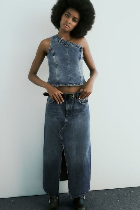 Zara mujer falda larga de mezclilla trf BDP8J650 ropa Azul marino