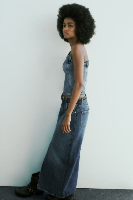 Zara mujer falda larga de mezclilla trf BDP8J650 ropa Azul marino