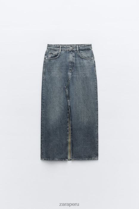 Zara mujer falda larga de mezclilla trf BDP8J650 ropa Azul marino
