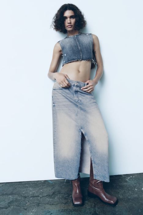 Zara mujer falda larga de mezclilla trf BDP8J676 ropa azul