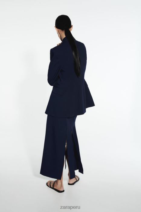 Zara mujer falda midi con aberturas laterales BDP8J654 ropa Azul marino
