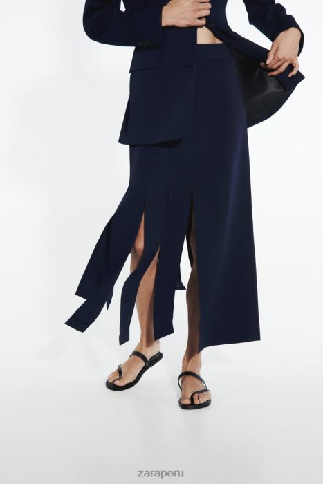 Zara mujer falda midi con aberturas laterales BDP8J654 ropa Azul marino