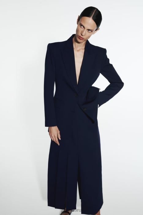 Zara mujer falda midi con aberturas laterales BDP8J654 ropa Azul marino