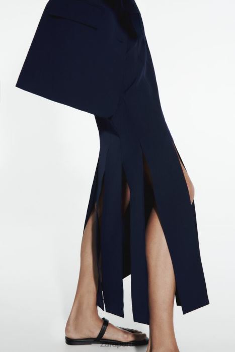 Zara mujer falda midi con aberturas laterales BDP8J654 ropa Azul marino