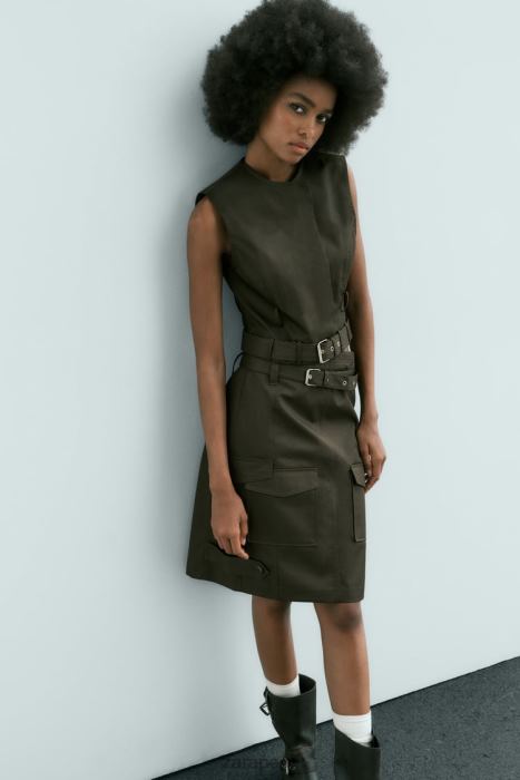 Zara mujer falda midi con bolsillos BDP8J655 ropa caqui medio