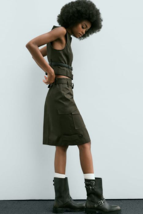 Zara mujer falda midi con bolsillos BDP8J655 ropa caqui medio