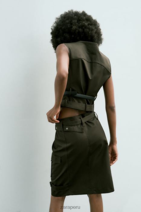 Zara mujer falda midi con bolsillos BDP8J655 ropa caqui medio