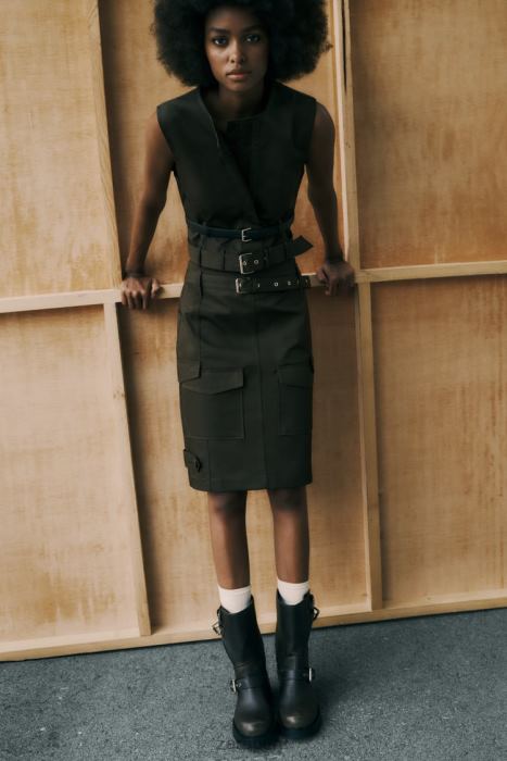 Zara mujer falda midi con bolsillos BDP8J655 ropa caqui medio