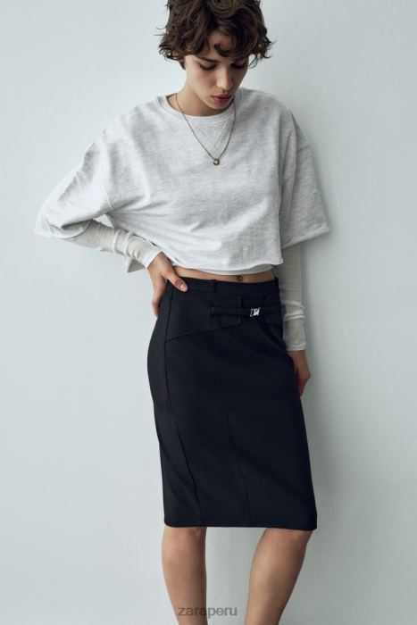 Zara mujer falda midi con cinturón BDP8J685 ropa negro