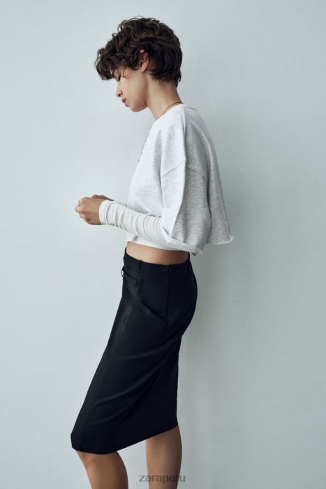 Zara mujer falda midi con cinturón BDP8J685 ropa negro