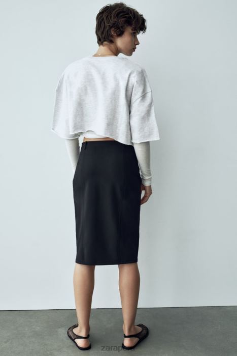Zara mujer falda midi con cinturón BDP8J685 ropa negro