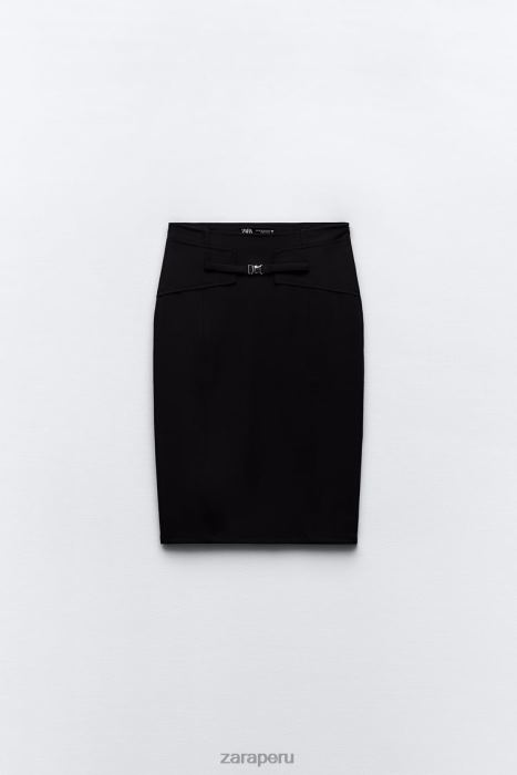 Zara mujer falda midi con cinturón BDP8J685 ropa negro