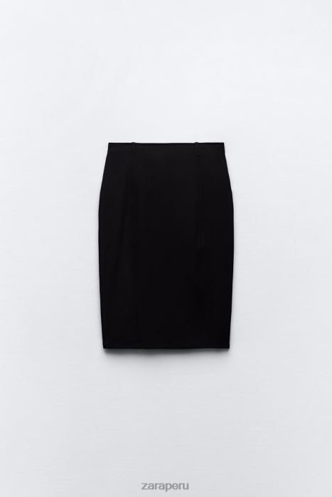 Zara mujer falda midi con cinturón BDP8J685 ropa negro
