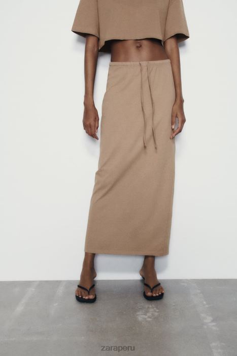 Zara mujer falda midi con efecto lavado BDP8J686 ropa marrón claro