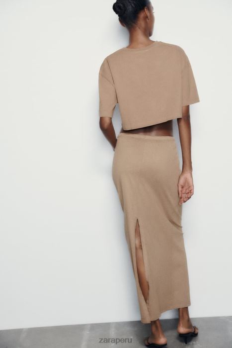 Zara mujer falda midi con efecto lavado BDP8J686 ropa marrón claro