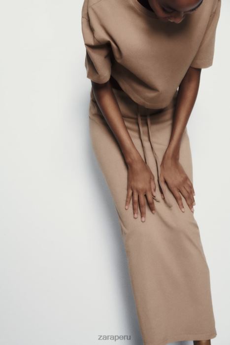Zara mujer falda midi con efecto lavado BDP8J686 ropa marrón claro