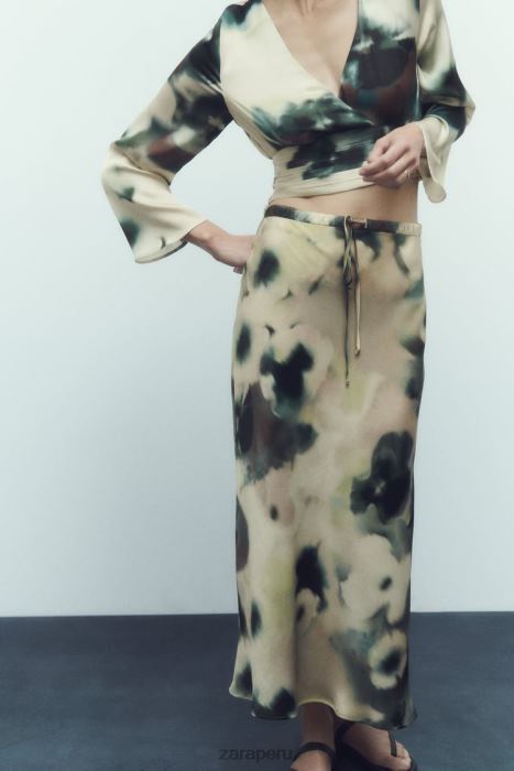 Zara mujer falda midi con efecto satinado y estampado tie-dye BDP8J701 ropa multicolor