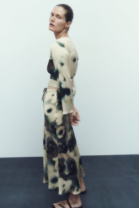 Zara mujer falda midi con efecto satinado y estampado tie-dye BDP8J701 ropa multicolor