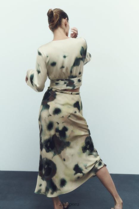 Zara mujer falda midi con efecto satinado y estampado tie-dye BDP8J701 ropa multicolor