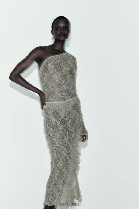 Zara mujer falda midi de encaje con volantes BDP8J704 ropa caqui claro