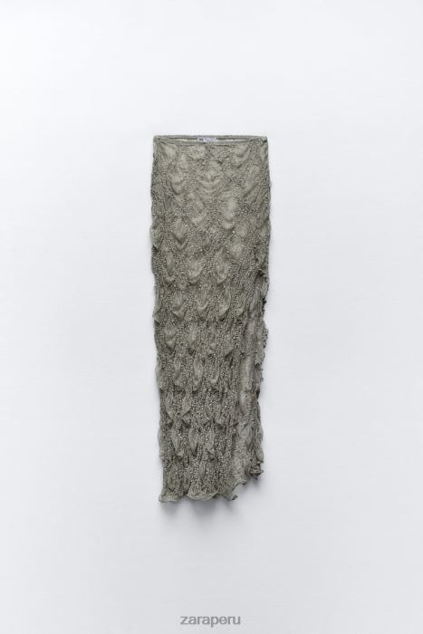 Zara mujer falda midi de encaje con volantes BDP8J704 ropa caqui claro