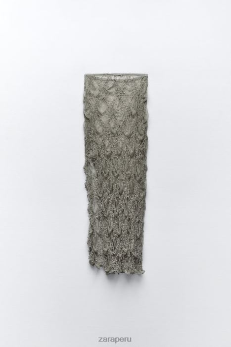 Zara mujer falda midi de encaje con volantes BDP8J704 ropa caqui claro