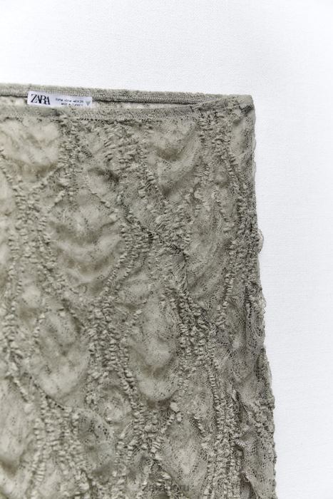 Zara mujer falda midi de encaje con volantes BDP8J704 ropa caqui claro