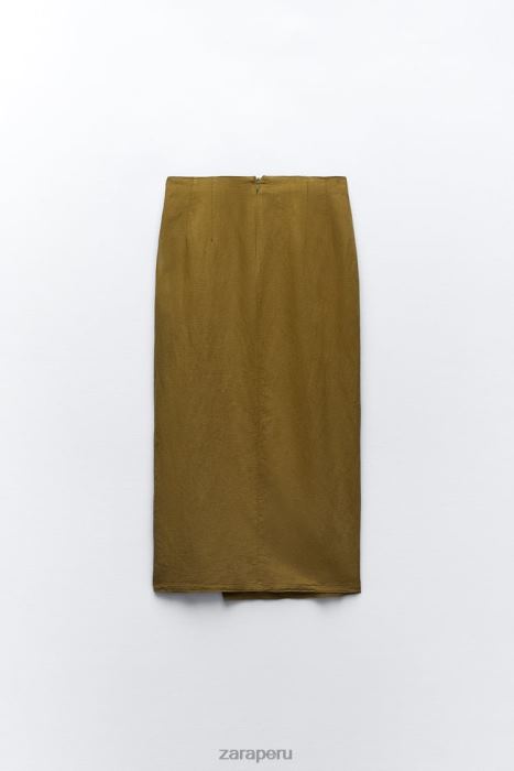 Zara mujer falda midi de mezcla de lino con botones BDP8J684 ropa oliva oscuro