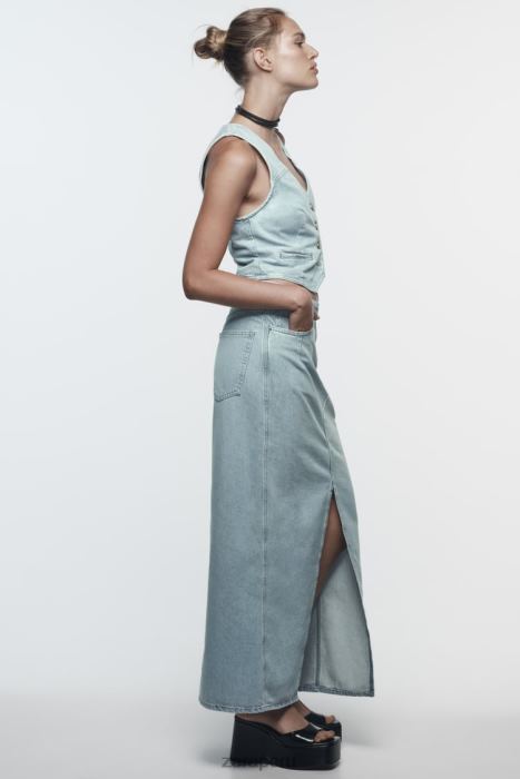 Zara mujer falda midi de mezclilla con abertura delantera z1975 BDP8J693 ropa gris