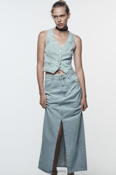 Zara mujer falda midi de mezclilla con abertura delantera z1975 BDP8J693 ropa gris