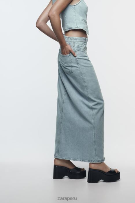 Zara mujer falda midi de mezclilla con abertura delantera z1975 BDP8J693 ropa gris