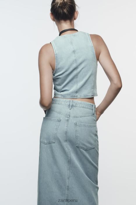 Zara mujer falda midi de mezclilla con abertura delantera z1975 BDP8J693 ropa gris