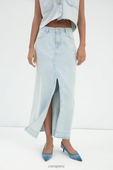 Zara mujer falda midi de mezclilla con abertura z1975 BDP8J695 ropa azul claro