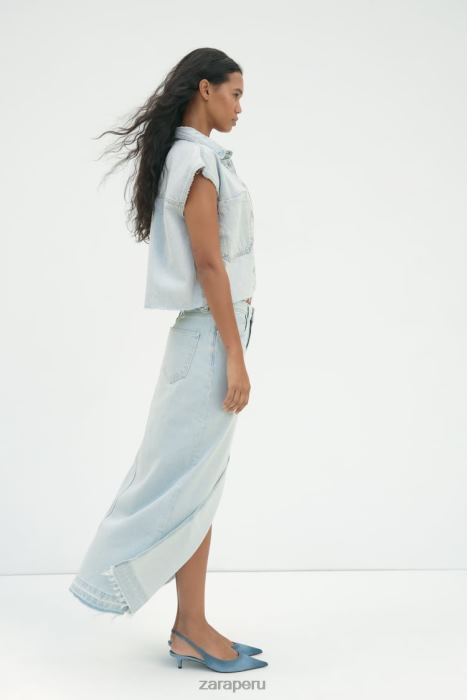 Zara mujer falda midi de mezclilla con abertura z1975 BDP8J695 ropa azul claro