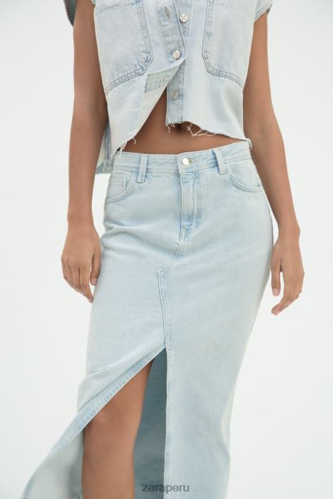 Zara mujer falda midi de mezclilla con abertura z1975 BDP8J695 ropa azul claro