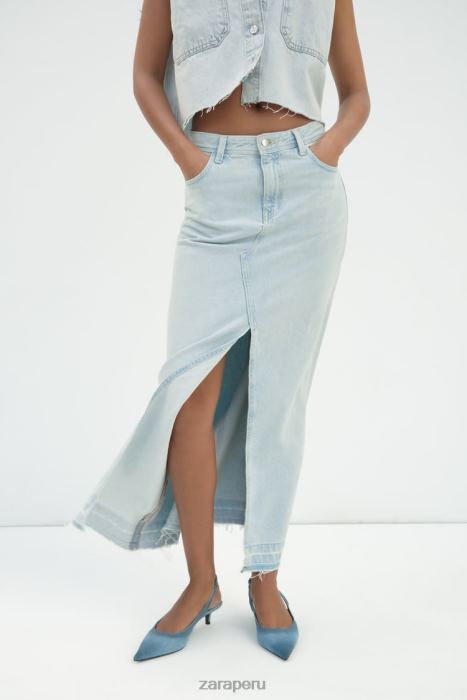 Zara mujer falda midi de mezclilla con abertura z1975 BDP8J695 ropa azul claro
