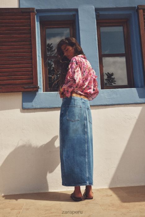 Zara mujer falda midi de mezclilla con cremallera z1975 BDP8J670 ropa azul medio