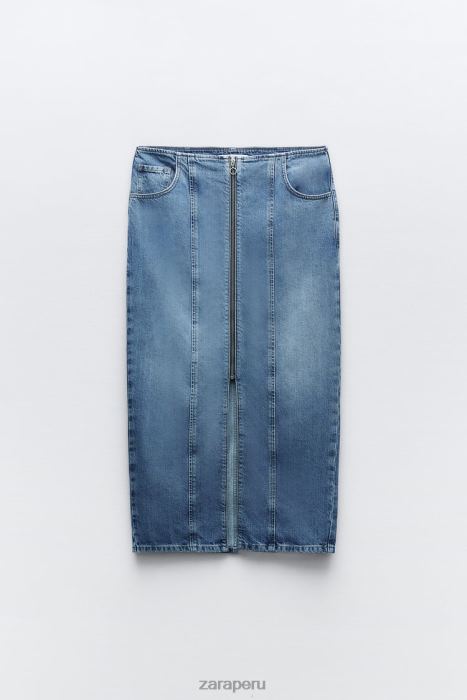 Zara mujer falda midi de mezclilla con cremallera z1975 BDP8J670 ropa azul medio