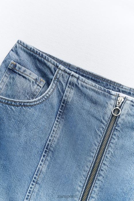 Zara mujer falda midi de mezclilla con cremallera z1975 BDP8J670 ropa azul medio