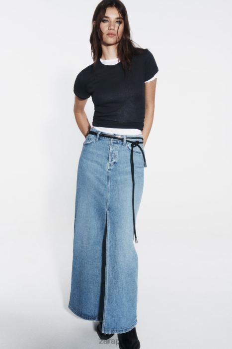 Zara mujer falda midi de mezclilla z1975 BDP8J640 ropa azul medio