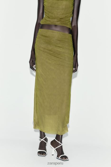 Zara mujer falda midi de organza fruncida BDP8J692 ropa verde claro
