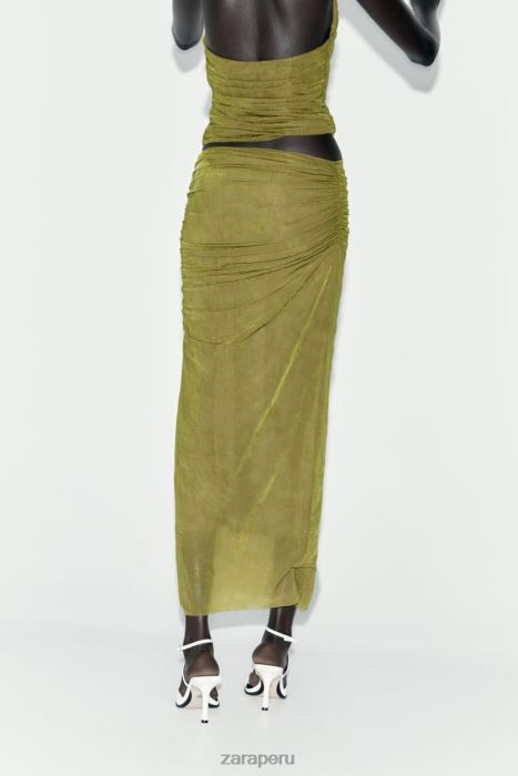 Zara mujer falda midi de organza fruncida BDP8J692 ropa verde claro