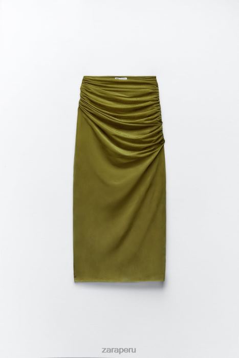 Zara mujer falda midi de organza fruncida BDP8J692 ropa verde claro
