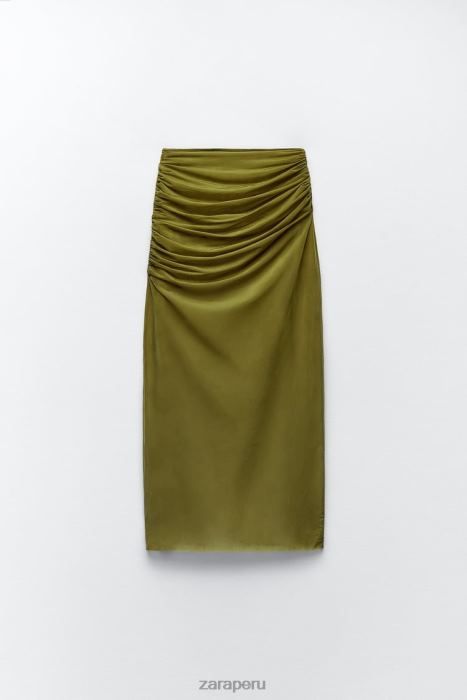 Zara mujer falda midi de organza fruncida BDP8J692 ropa verde claro