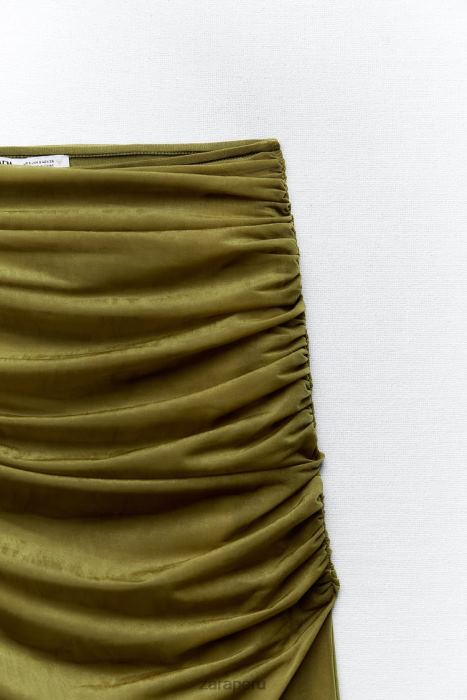 Zara mujer falda midi de organza fruncida BDP8J692 ropa verde claro