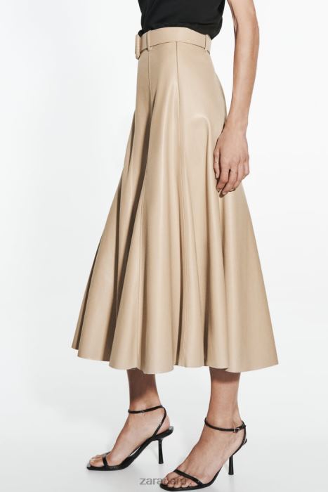 Zara mujer falda midi de piel sintética BDP8J638 ropa arena