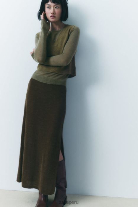 Zara mujer falda midi de punto BDP8J641 ropa oliva oscuro