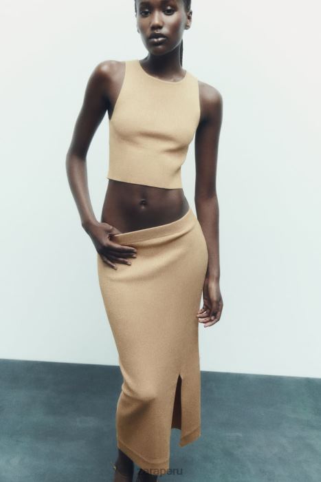 Zara mujer falda midi de punto con hilo metalizado BDP8J720 ropa dorado