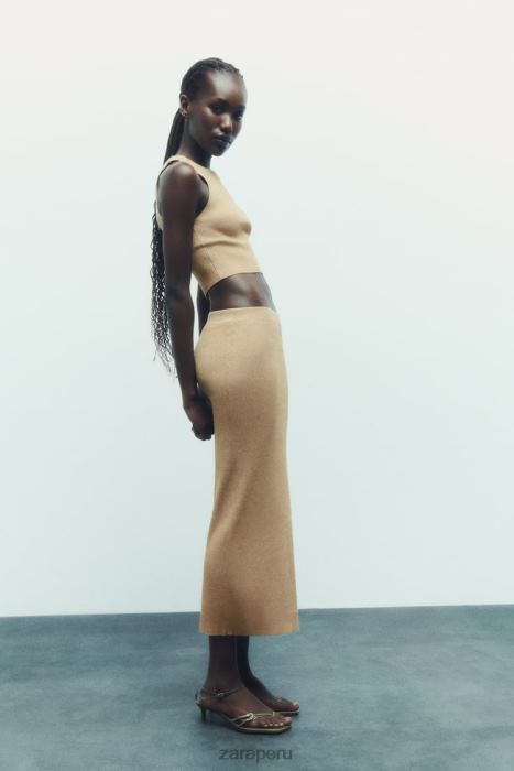 Zara mujer falda midi de punto con hilo metalizado BDP8J720 ropa dorado