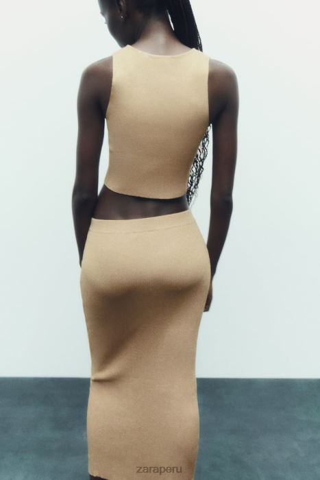 Zara mujer falda midi de punto con hilo metalizado BDP8J720 ropa dorado